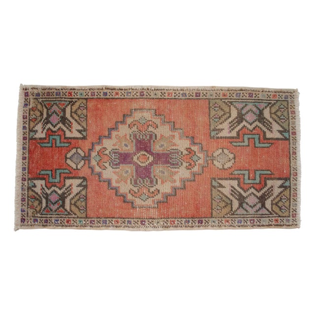 Distressed Low Pile Hand Knotted Yastik Rug Faded Rug - 18'' X 36'' For Sale - Image 6 of 12