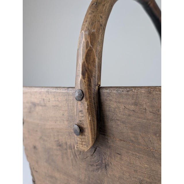 Brown Antique Wabi-Sabi Wooden Log Basket with Wrought Iron Fittings For Sale - Image 8 of 18