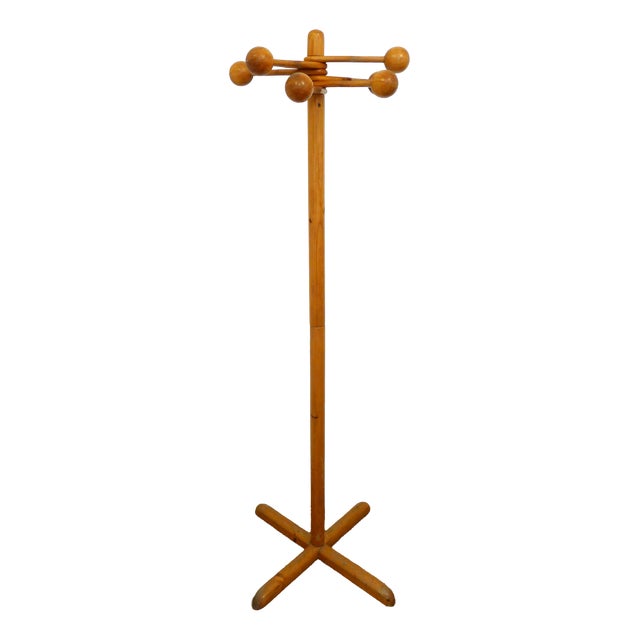 Freestanding Coat Rack with Swivel Ball Hooks in Pine Wood by Rainer Daumiller, 1960s For Sale