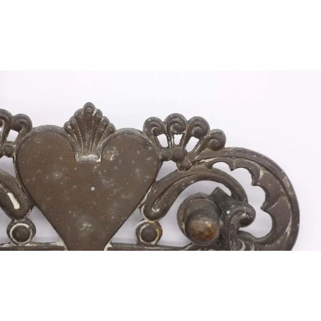 Pair of Vintage 5.75 In. Dark Brass Patina Heart Dresser Pulls For Sale - Image 4 of 8