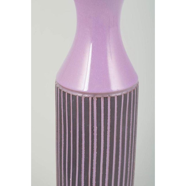 Tall Cylindrical Purple Glazed Vase with Stripes from Gabriel, Sweden, 1970s For Sale - Image 3 of 5