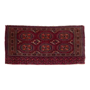 Red Antique Persian Turkmen Wool Rug With Geometric Pattern