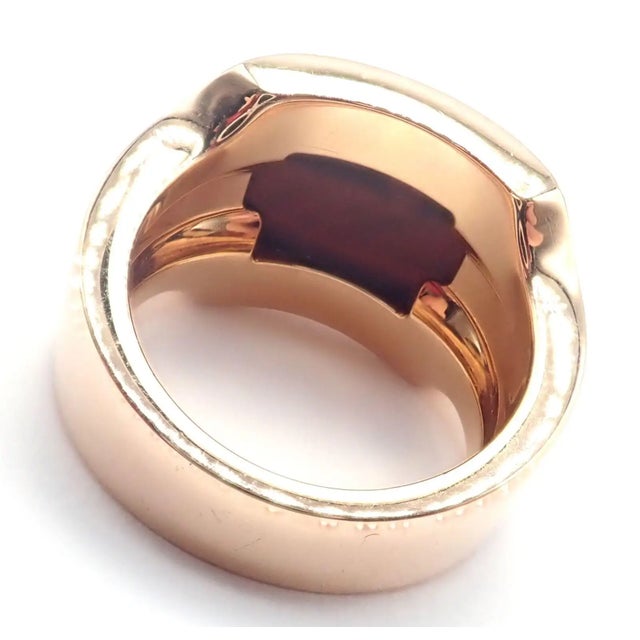 Red Cartier Santos Dumont Bull's Eye Quartz Rose Gold Ring, Size 7.25 For Sale - Image 8 of 10