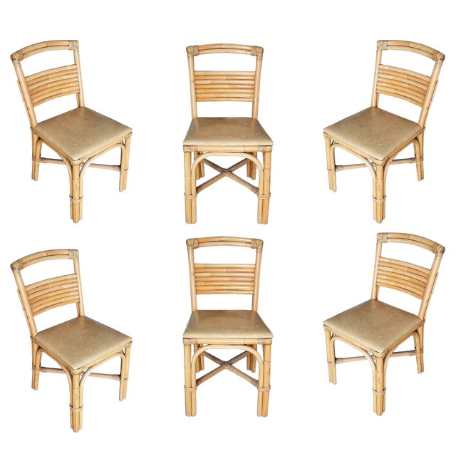 Restored Slat Legs and Back Rattan Dining Chair, Set of Six Chairish