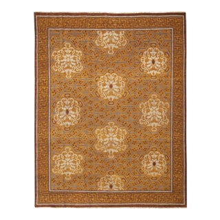 Rug & Kilim Classic Style Rug, Brown with White Floral Medallions, 8x10 For Sale