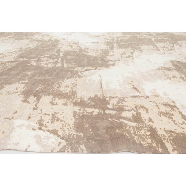 Desert Haze Abstract Modern Rug In Beige With Tan, Silk "Sandstorm" For Sale - Image 4 of 5