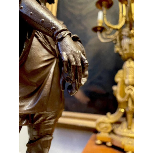 Pair Antique Patinated Metal Sculptural Statues of English Literary Figures, Ivanhoe & Durward For Sale - Image 4 of 10