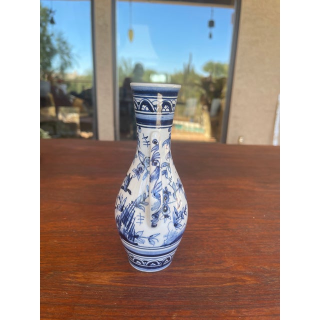 Folk Art 1970s Handpainted Portuguese Coimbra Ceramic Blue & White Bud Vase For Sale - Image 3 of 5