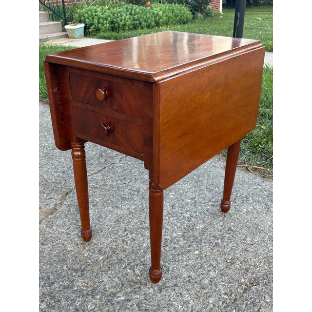 Late 19th Century American Antique Drop Leaf Side Table With Two Drawers For Sale - Image 5 of 11