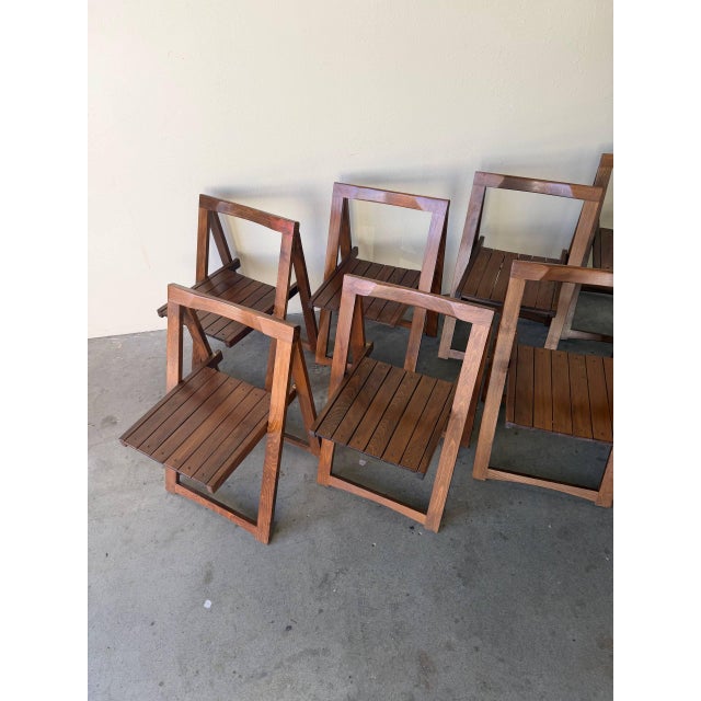 Brown Set of 8 Mid Century Modern Folding Wood Chairs – Made in Romania, 1970s For Sale - Image 8 of 10