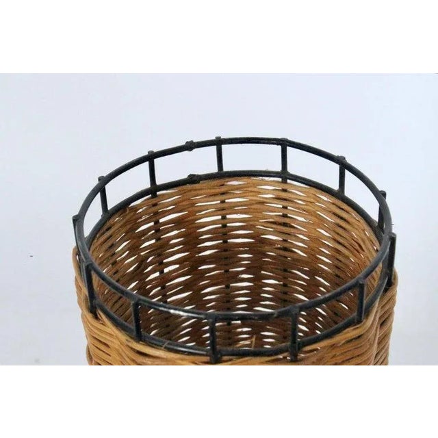 Camel Paul Mayen Habitat Style Black Wire & Woven Rattan Lamp, 1960s For Sale - Image 8 of 13