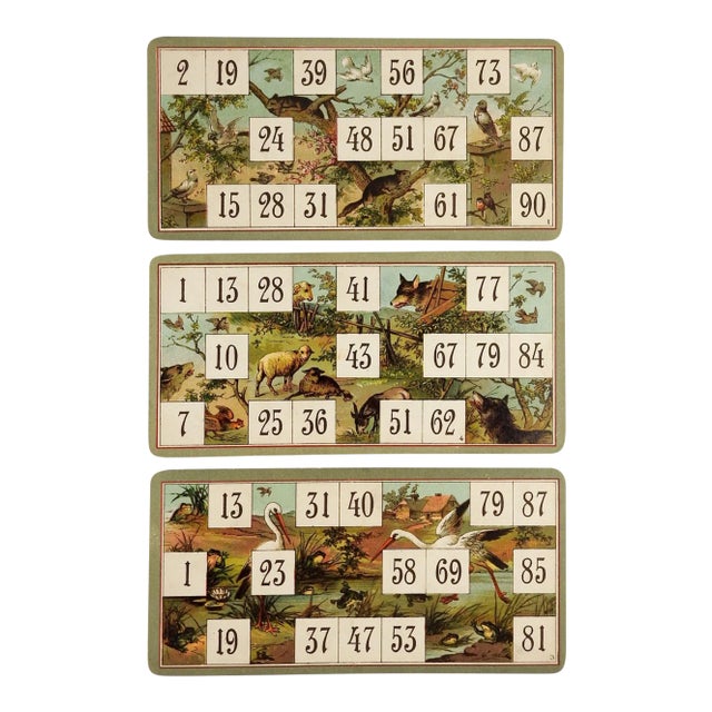 Antique Lithograph Lotto Game Cards Storks & Wolf - Set of 3 For Sale