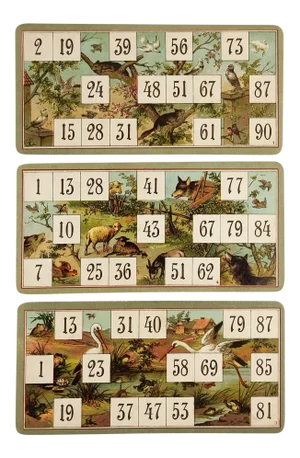 Antique Lithograph Lotto Game Cards Storks & Wolf - Set of 3