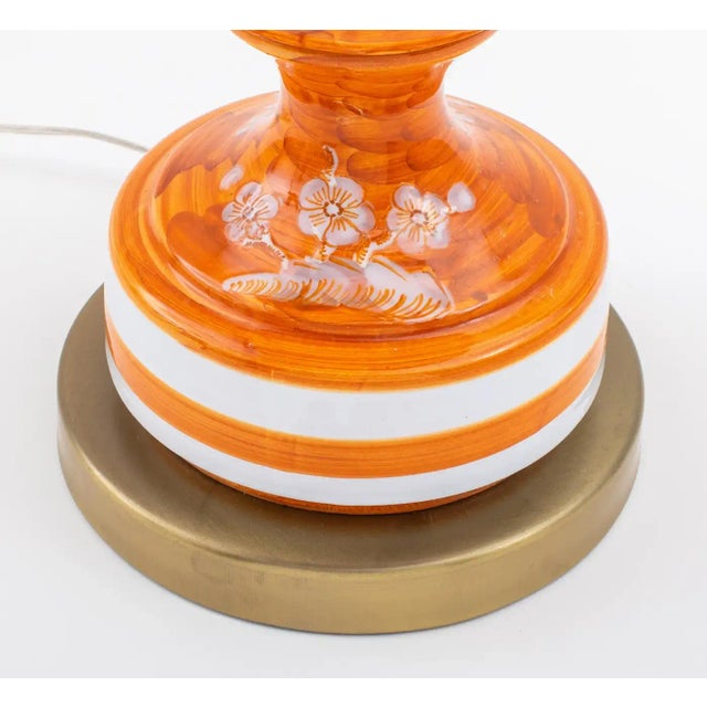1950s Pair of 1950s Large Ceramic Lamps With Hand Painted Asian Design For Sale - Image 5 of 7