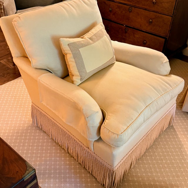 Yellow Swivel Lounge Chair with ScalamandréTrim; 2 available We have two of these lovely lounge chairs upholstered in...