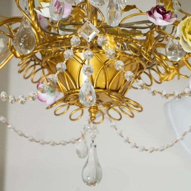 Painted Iron Crystal Drop Chandelier For Sale - Image 9 of 13