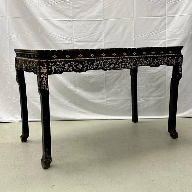 Syrian Console / Alter Table Rosewood and Mother of Pearl Inlay With Marble Top For Sale - Image 10 of 13