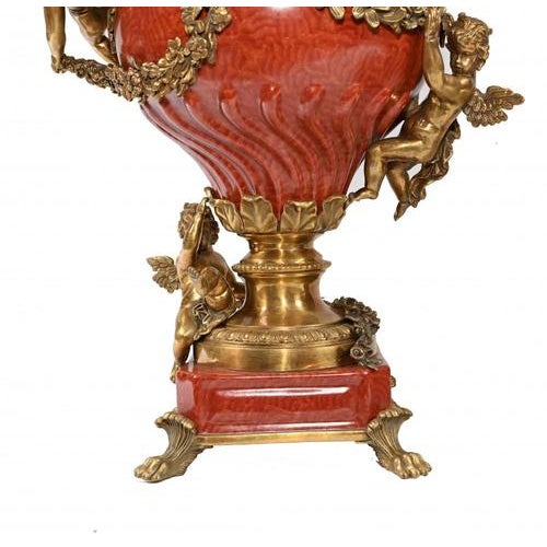 Red French Porcelain Ormolu Cherub Urns, Set of 2 For Sale - Image 8 of 13