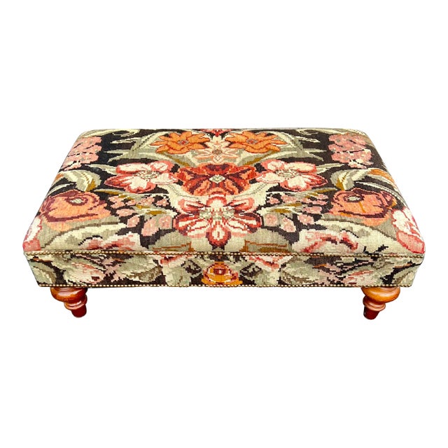 George Smith Style Turned Leg Kilim Ottoman For Sale
