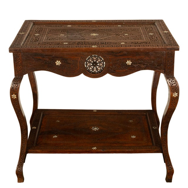 Antique Islamic Moorish Arab Mother-of-Pearl Inlaid & Carved Table Damascus 1890 For Sale - Image 9 of 12
