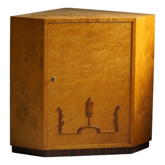 Early 20th Century Art Deco Swedish Corner Cabinet in Birch, 1930s For Sale