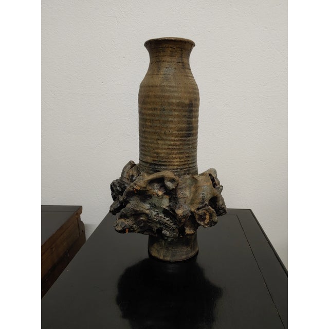 Vintage New York Artisan Organic Free Form Stoneware Vase For Sale - Image 4 of 8