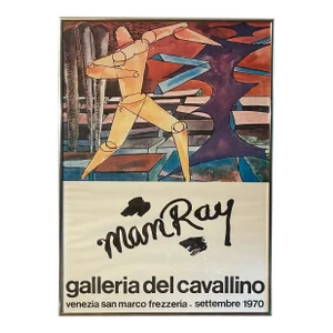 1970s Framed Man Ray Original Lithograph Art Print Surrealist Poster Italy