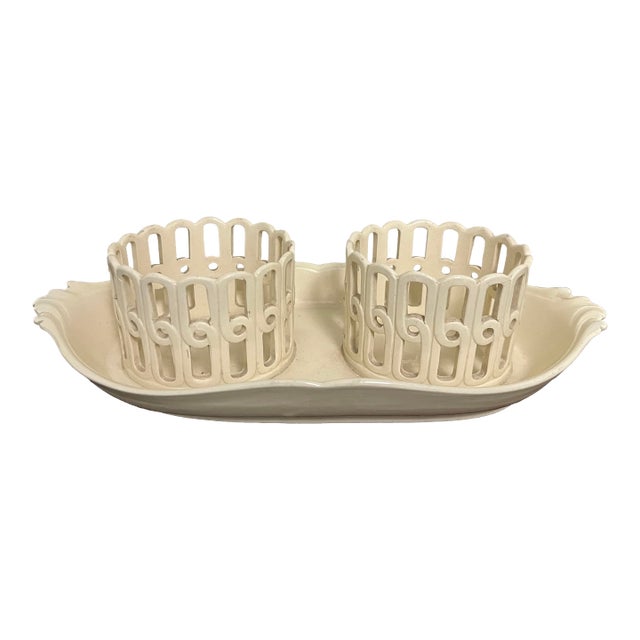 Antique 18th Century French Creamware Cruet Bottle Stand For Sale