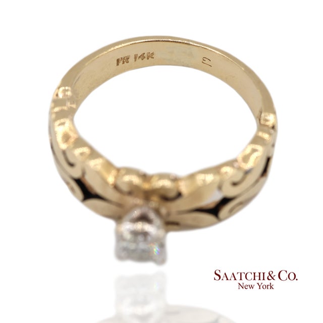 Gold 0.13 Ct Natural Diamond 14k Yellow Gold Openwork Scroll Design Ring, Size 5 For Sale - Image 8 of 13