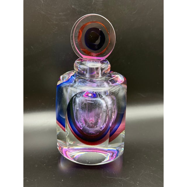 Mid 20th Century Mid 20th Century Murano-Style Multicolor Faceted Art Glass Perfume Bottle With Stopper For Sale - Image 5 of 12