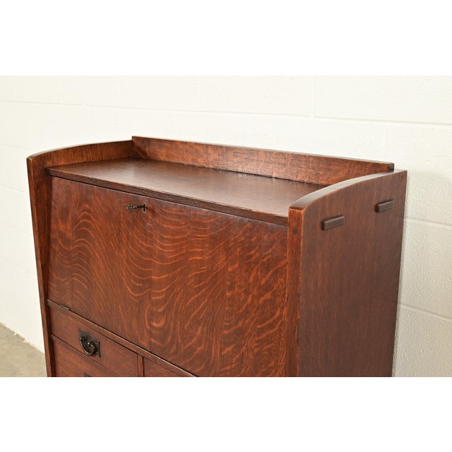 Gustav Stickley Antique Mission Oak Arts & Crafts Drop Front Secretary Desk, Circa 1910 For Sale - Image 11 of 17