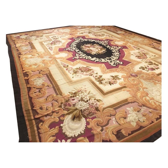 French Antique French Aubusson Tapestry Wool 14x17 Tan, Ivory & Black Handmade Area Rug #9902078 For Sale - Image 3 of 12