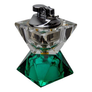 Faceted Lighter in Green and Transparent Murano Glass attributed to Seguso, Italy, 1970s For Sale