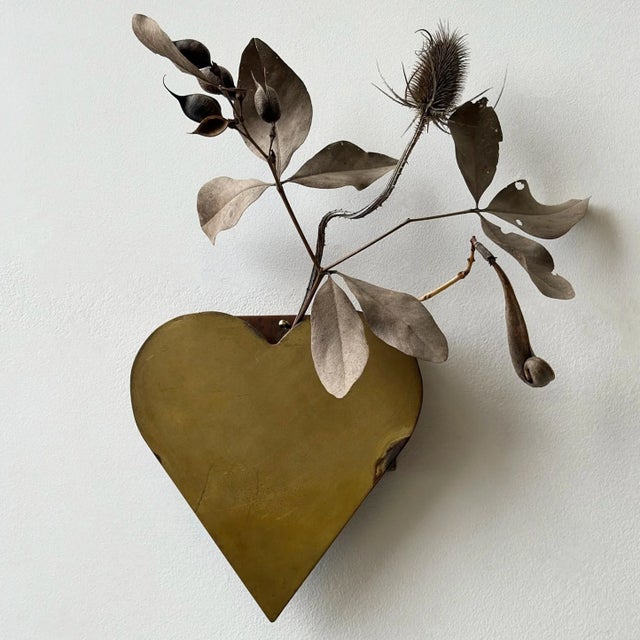Vintage Brass + Copper Heart Wall Pocket, Circa Mid-20th Century. Constructed from cut brass (heart) and copper (back...