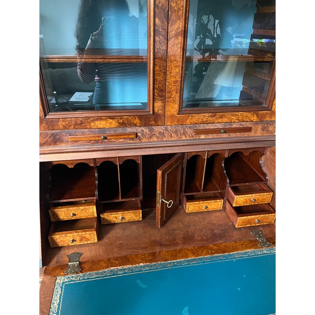 Mid 20th Century Queen Anne Style Burr Walnut Secretary Bookcase For Sale - Image 13 of 17
