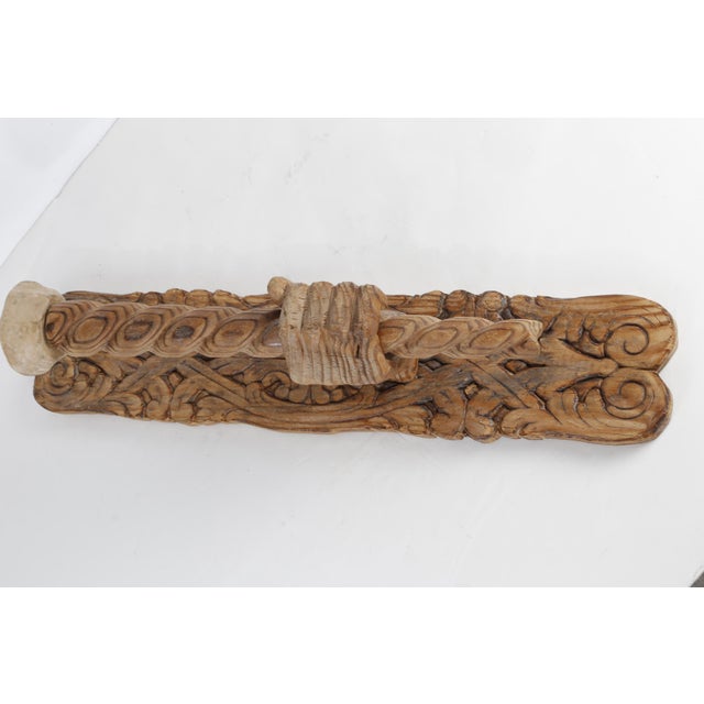 Vintage Hand-Carved Wooden Wall Candle Holder | Folk Art Rustic Architectural Wall Sculpture For Sale - Image 4 of 16