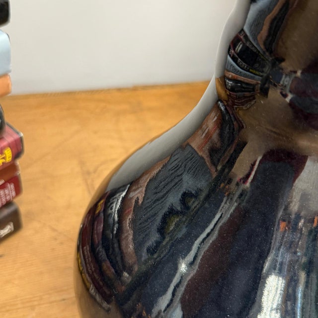 Dark Black Gloss Ceramic Vase with Baluster Silhouette For Sale - Image 9 of 10