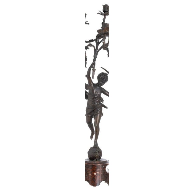 Metal 19th Century Five-Light Chandelier Sculpture in Bronze and Marble For Sale - Image 7 of 8