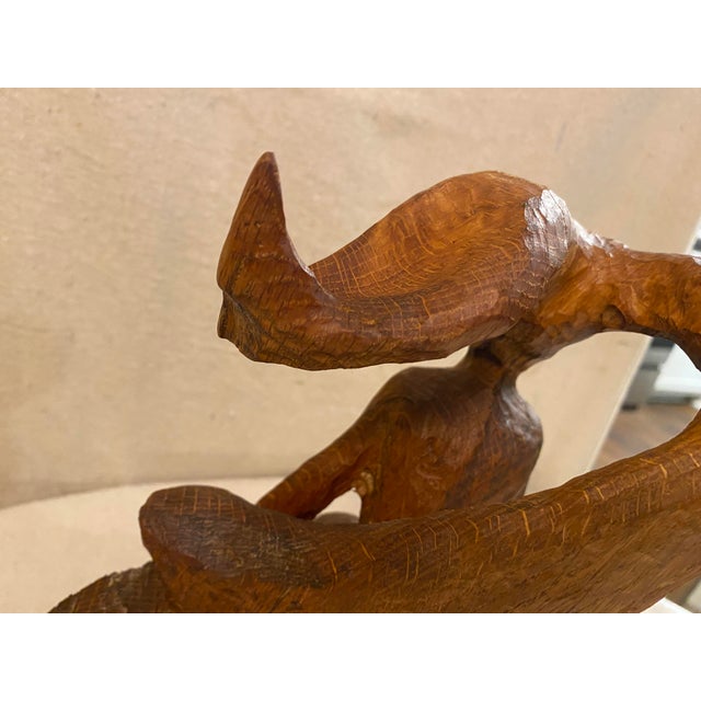 Chestnut 1960s Siren Statue Wood Carved Signed For Sale - Image 8 of 12