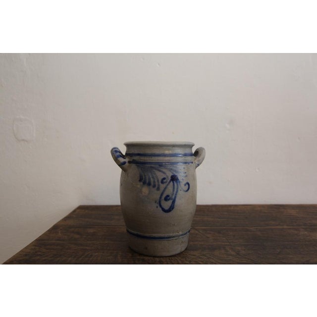 German Folk Art Grey and Cobalt Blue Stoneware Jar, 1890s For Sale - Image 9 of 12