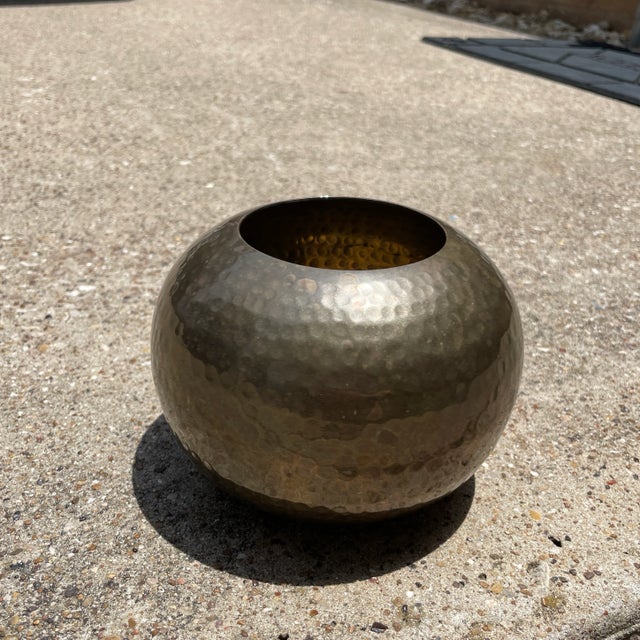 Hammered 6” Brass Bowl Vase. This timeless brass vase could be used to store pens or flowers.