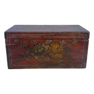 Hand-Decorated Wooden Box, 19th Century For Sale