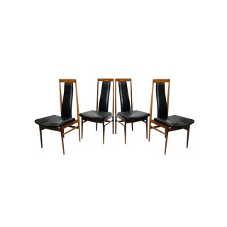 Scandinavian Dining Chairs in Wood and Synthetic Leather, 1960s, Set of 6 For Sale