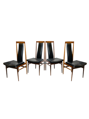 Scandinavian Dining Chairs in Wood and Synthetic Leather, 1960s, Set of 6