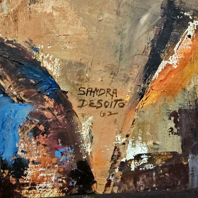 Wood Brutalist Expressionist Painting Sandra De Soito "Spectators", 1962, For Sale - Image 7 of 10