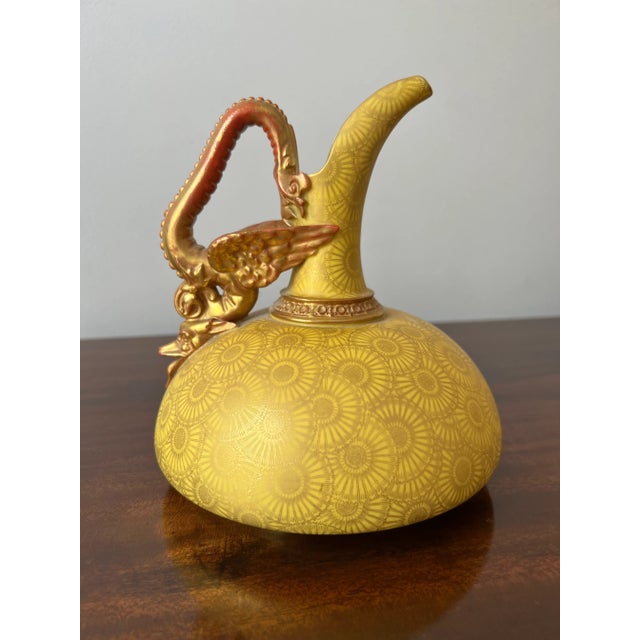 Antique Royal Worcester Golden Ewer With Winged Dragon For Sale - Image 9 of 13