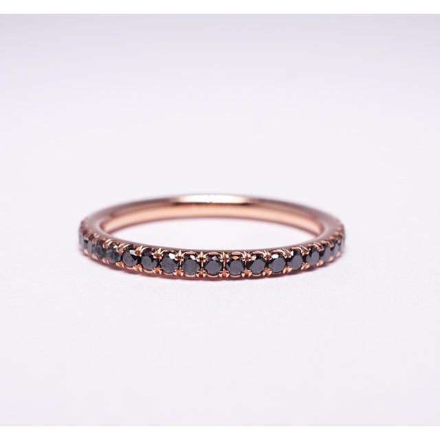 Early 21st Century Micro Pave Black Diamond .50 Carat Eternity Wedding Band in Rose Gold, Size 6 For Sale - Image 5 of 5
