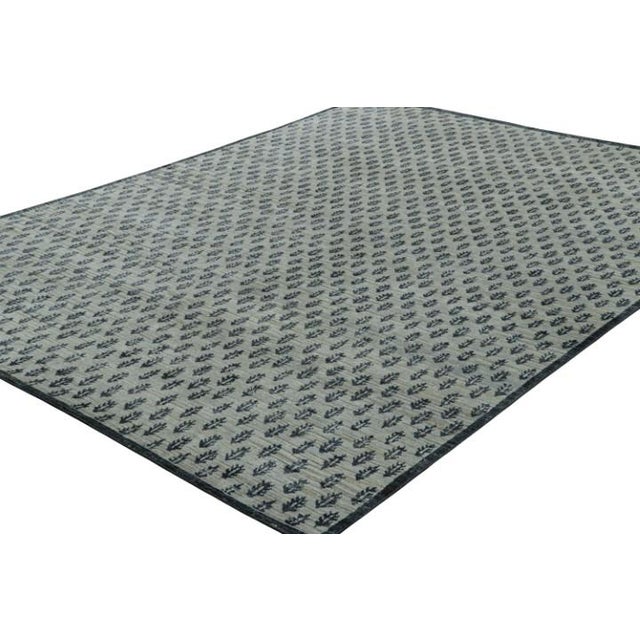 Rug & Kilim Rug & Kilim’s Block Print Rug Design in Gray With Grisaille Blue Floral Patterns For Sale - Image 4 of 7