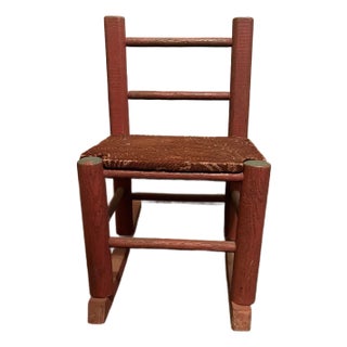Vintage or Antique (Unknown Age) Toddler Rocking Chair With Fabric Covered Seat For Sale