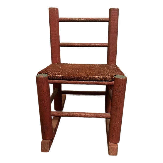 Vintage or Antique (Unknown Age) Toddler Rocking Chair With Fabric Covered Seat For Sale